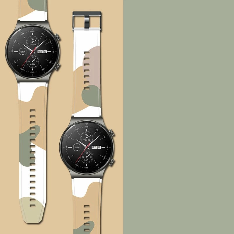 Rrip silikoni Hurtel për Huawei Watch GT2 Pro, 22 mm, kamuflazh, bardhë/gjelbër/e verdhë