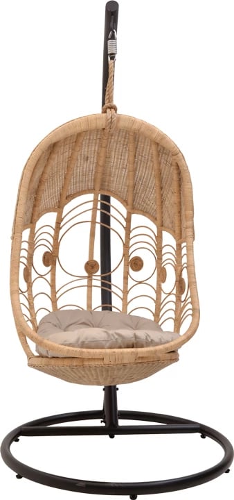 Shkallë lëkundëse Labreone rattan, ngjyrë natyrale-metal i zi-jastëk bezhë, 82x82x200cm
