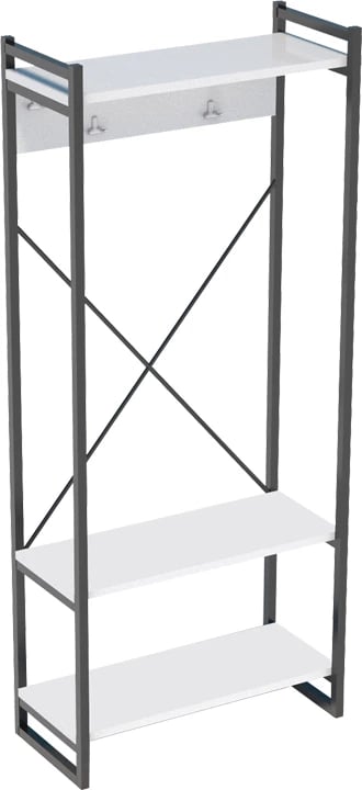Mobilje hyrëse me varëse Baker, metal i zi dhe melaminë e bardhë, 90x34x180cm