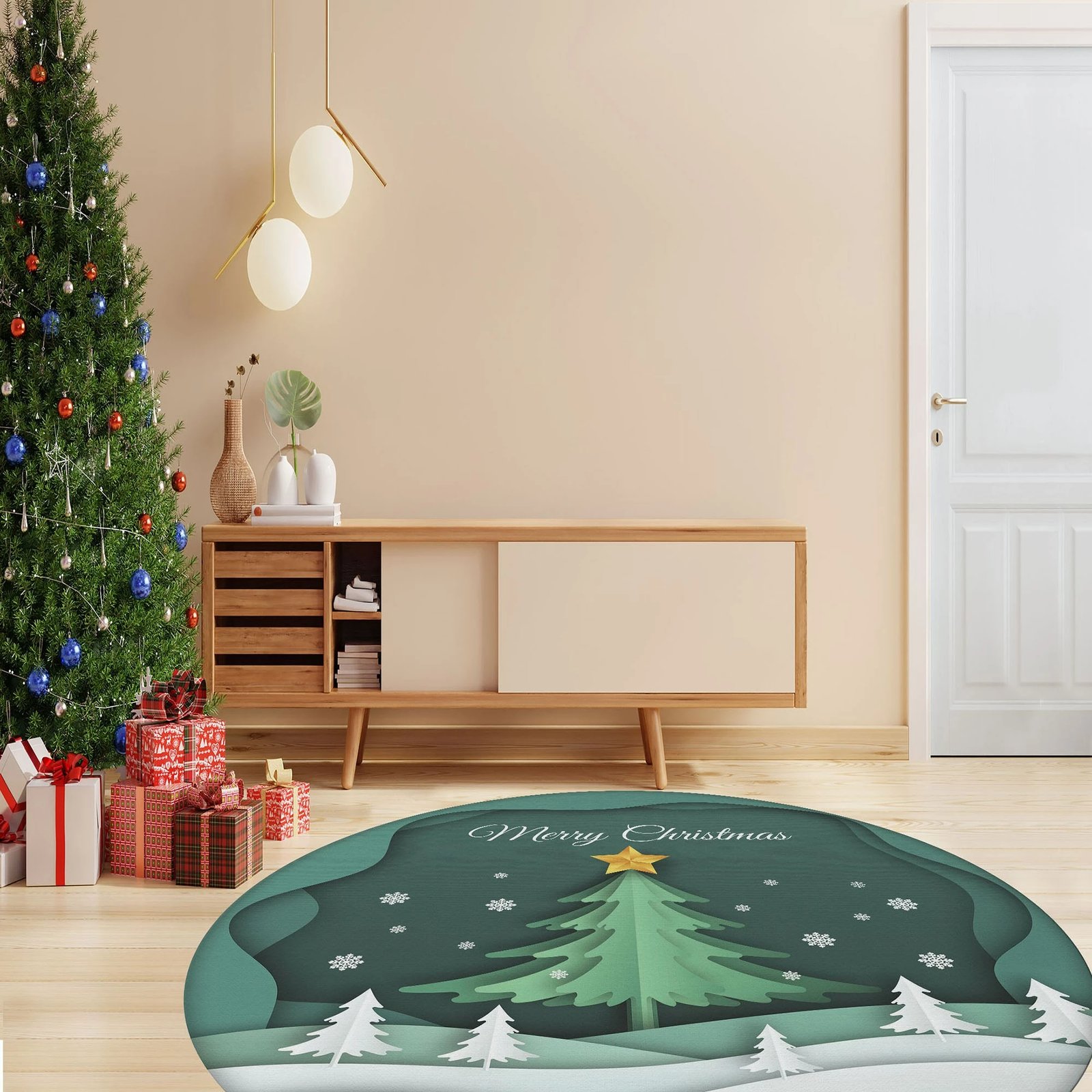 Qilim i rrumbullakët, ngjyrë e gjelbër dhe e bardhë, Conceptum Hypnose, Woopamuk465, 80cm