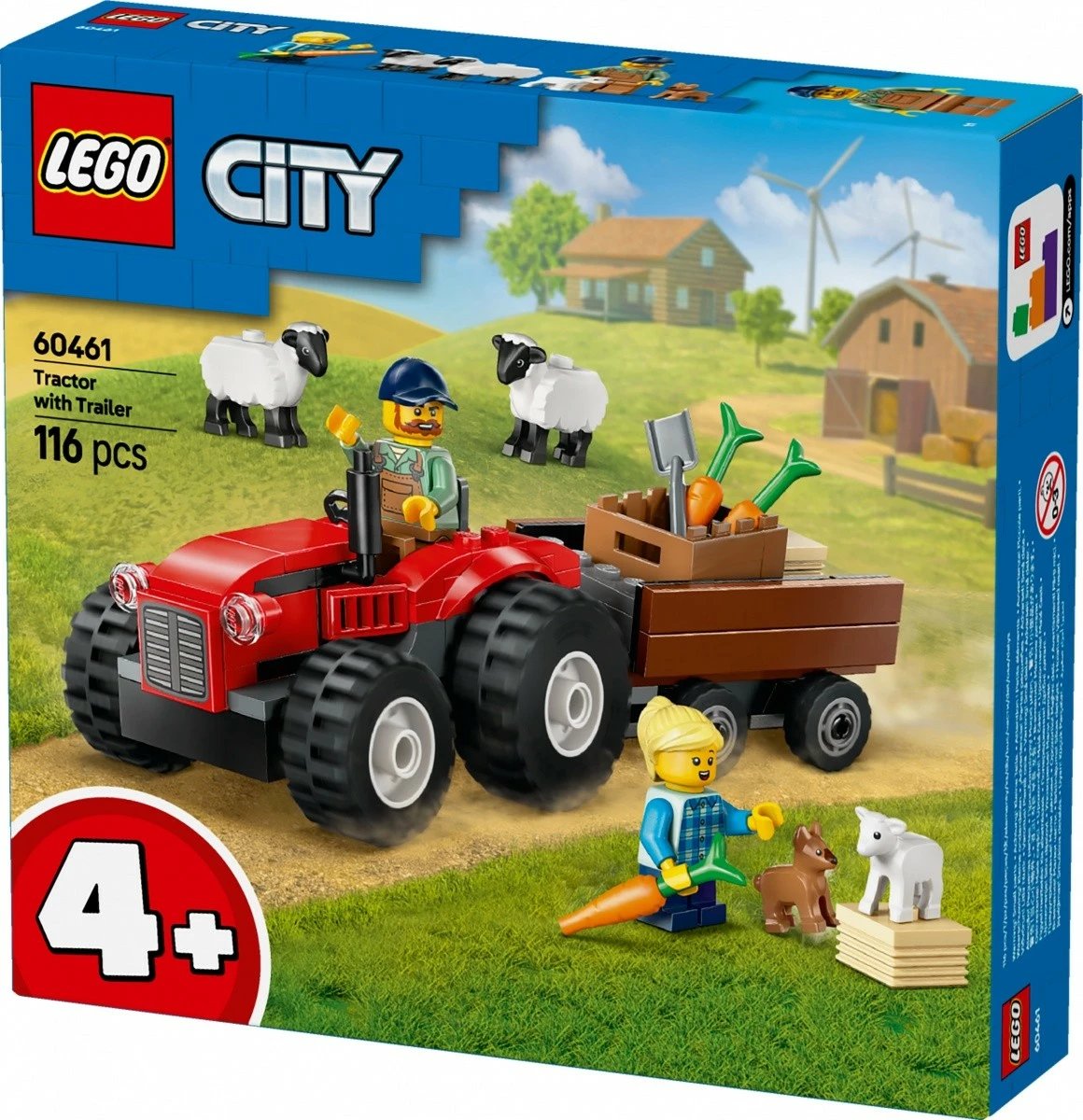 Set ndërtimi LEGO City 60461, traktor i kuq me rimorkio dhe dele, 116 pjesë
