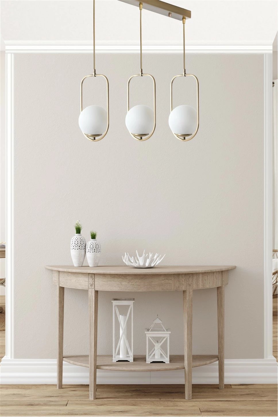 Llambë tavani Opviq, ahu, 3 sfera, qelq i bardhë, bakër