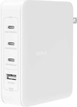 Karikues muri Belkin WCH014btWH, 140W, 4 porta (3x USB-C, 1x USB-A), i bardhë, me priza UK/EU/US