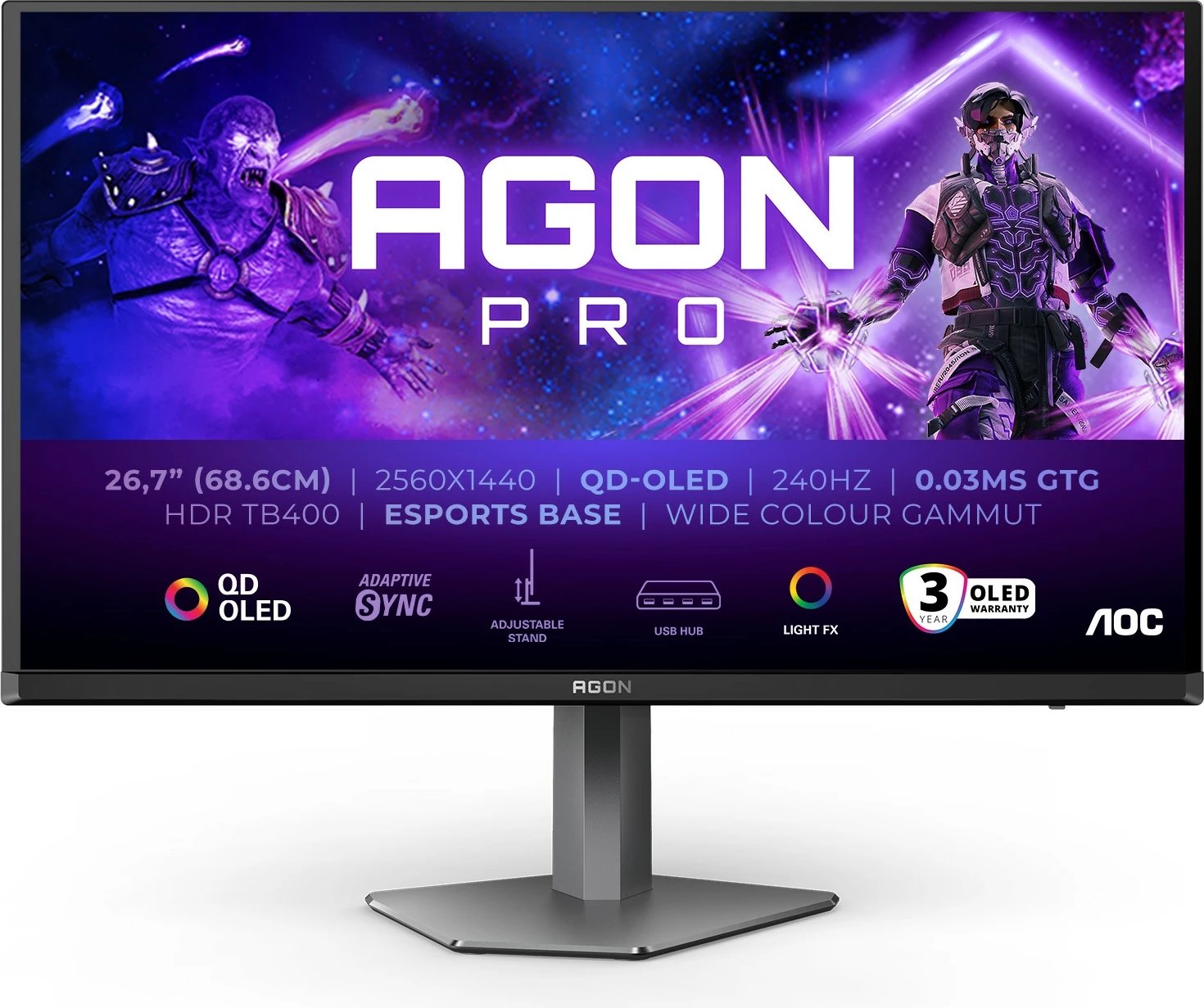 Monitor AOC AG276QZD2, 27", QHD 2560x1440, QD-OLED, 240Hz Monitor AOC AG276QZD2, 27", QHD 2560x1440, QD-OLED, 240Hz