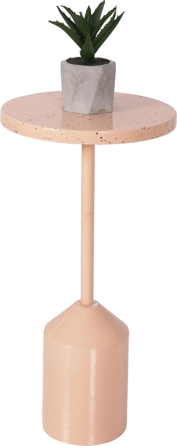 Tavolinë anësore BOMBAY FH4251.08 metalike, ngjyrë salmon me sipërfaqe tavoline me pika Φ25,5x51Hcm