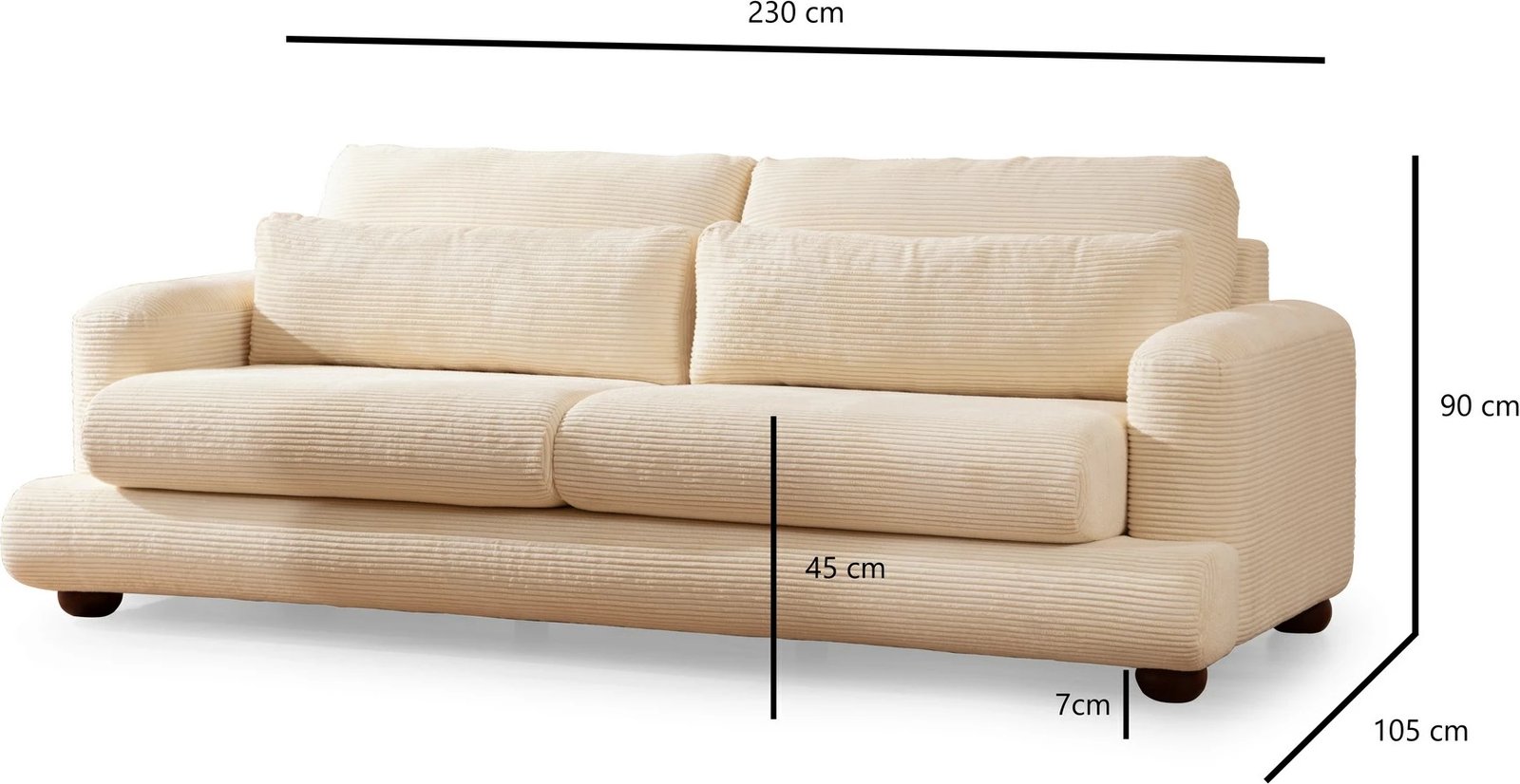 Divan treshe Atelier del Sofa, River, bezhë