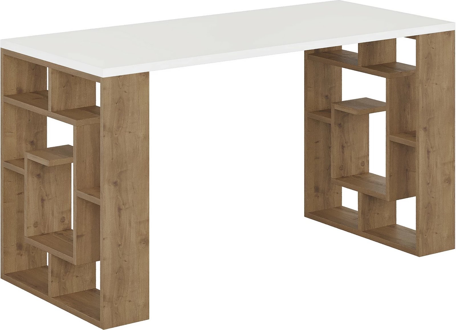 Tavolinë pune, ngjyrë e bardhë dhe lis i errët, Skye Decor