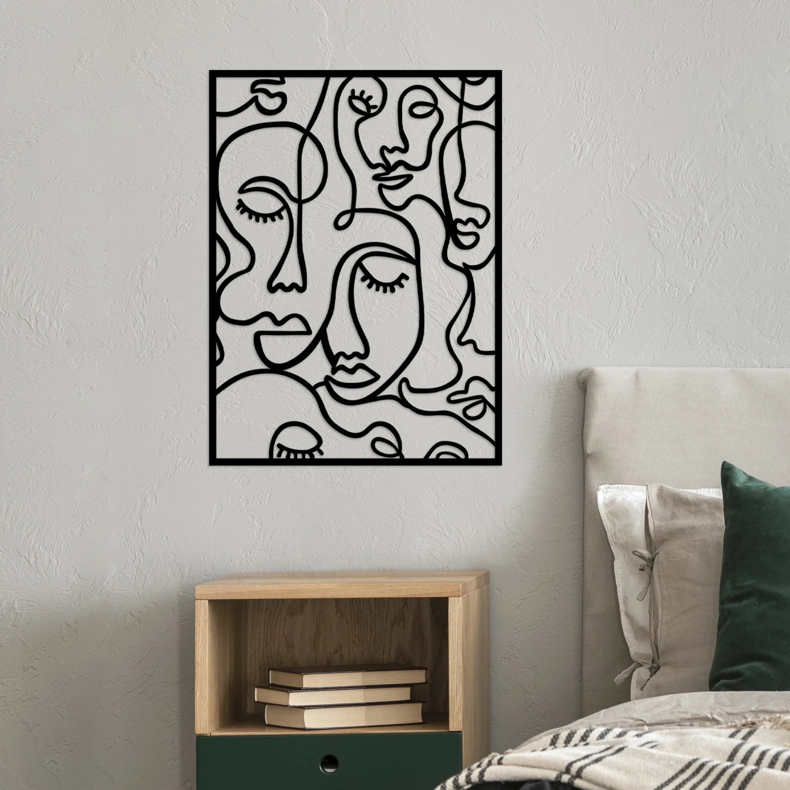 Aksesor dekorativ metalik për mur, Wallity, Faces 2, ngjyrë e zezë, 52x70cm