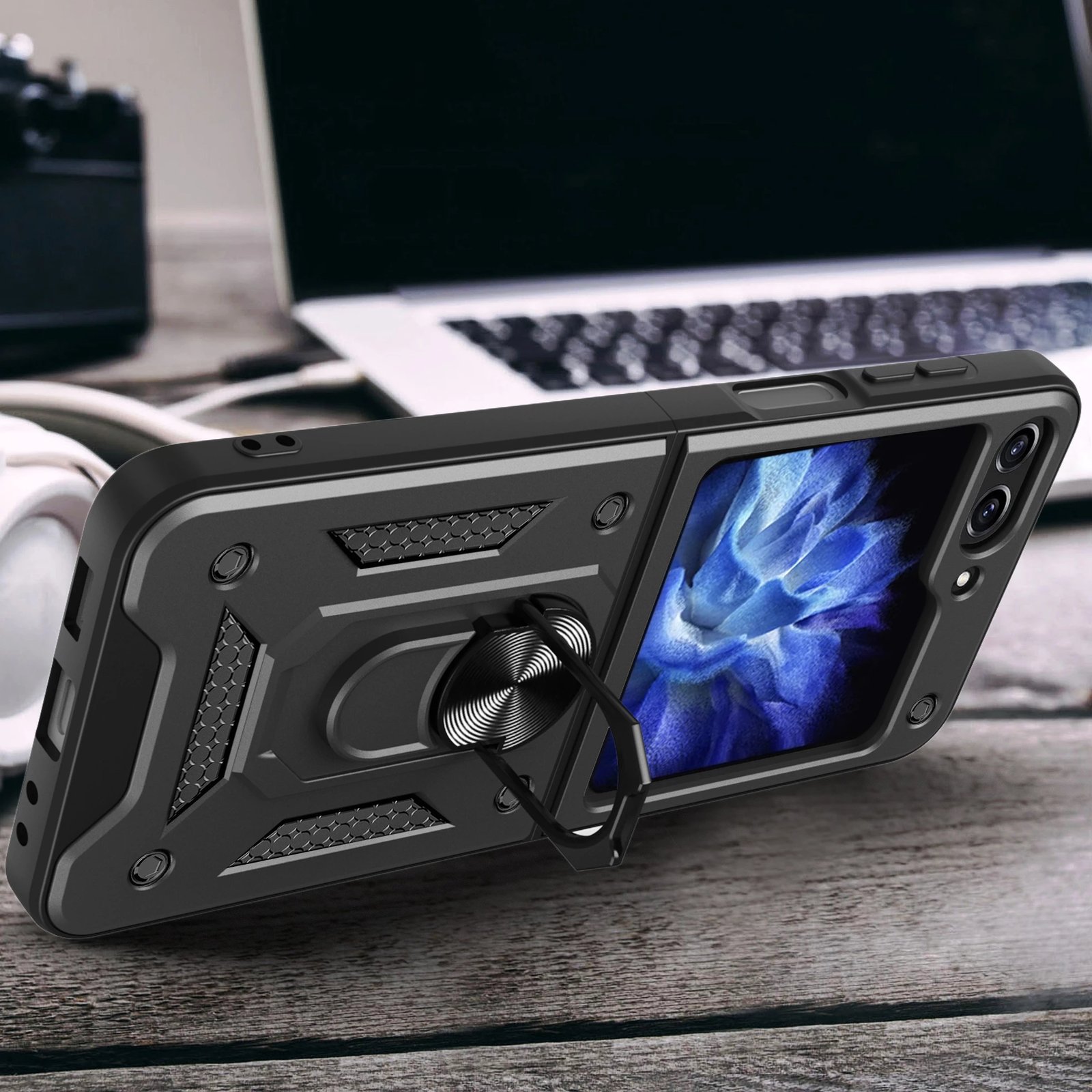 Mbështjellës Hurtel Hybrid Armor Camshield për Z Flip 5 5G, me mbrojtës kamere, Rozë