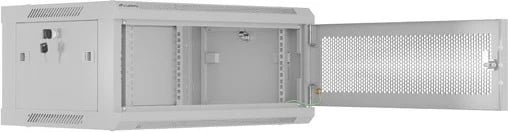 Kabinet rack muri 19", Lanberg WF01-6404-23S, 4U 600x450, derë e perforuar, 4 shina, 2 vende ventilatori, IP20 60 kg, gri, Flat Pack