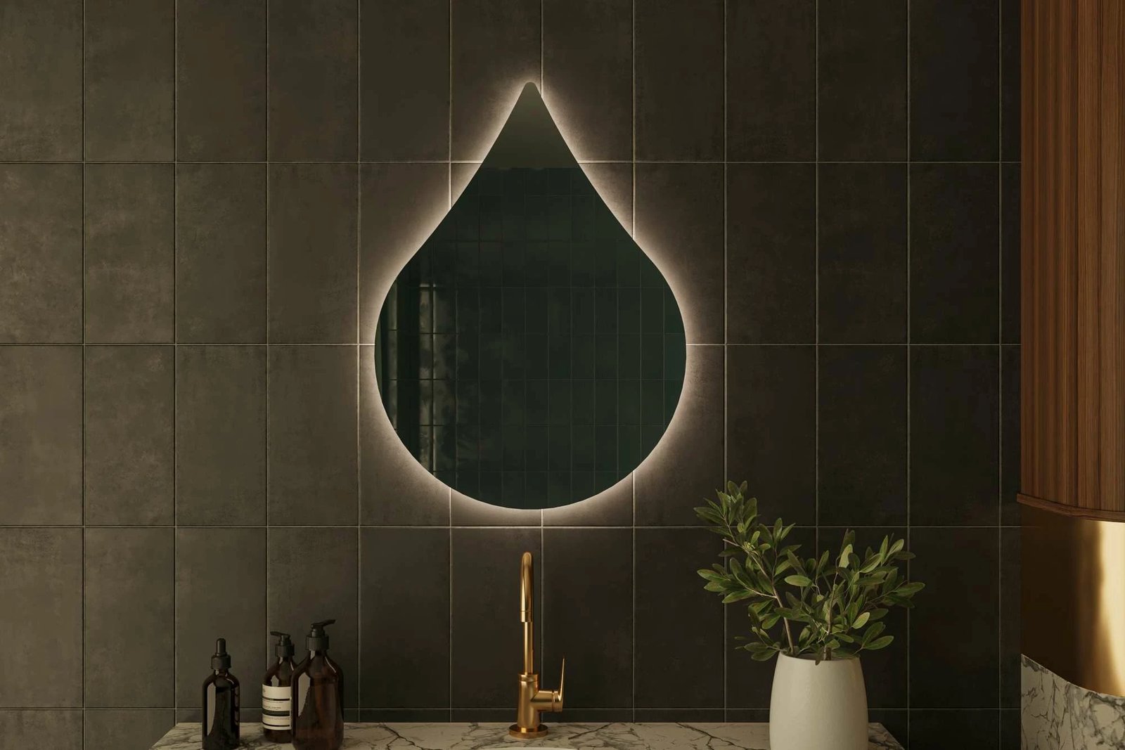 Pasqyrë me LED, formë pike, e bardhë, Skye Decor, 50x70x2.2cm