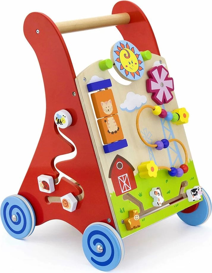 Ecëse druri me aktivitete, Viga, panel edukativ, dru faji, 18m+, e kuqe