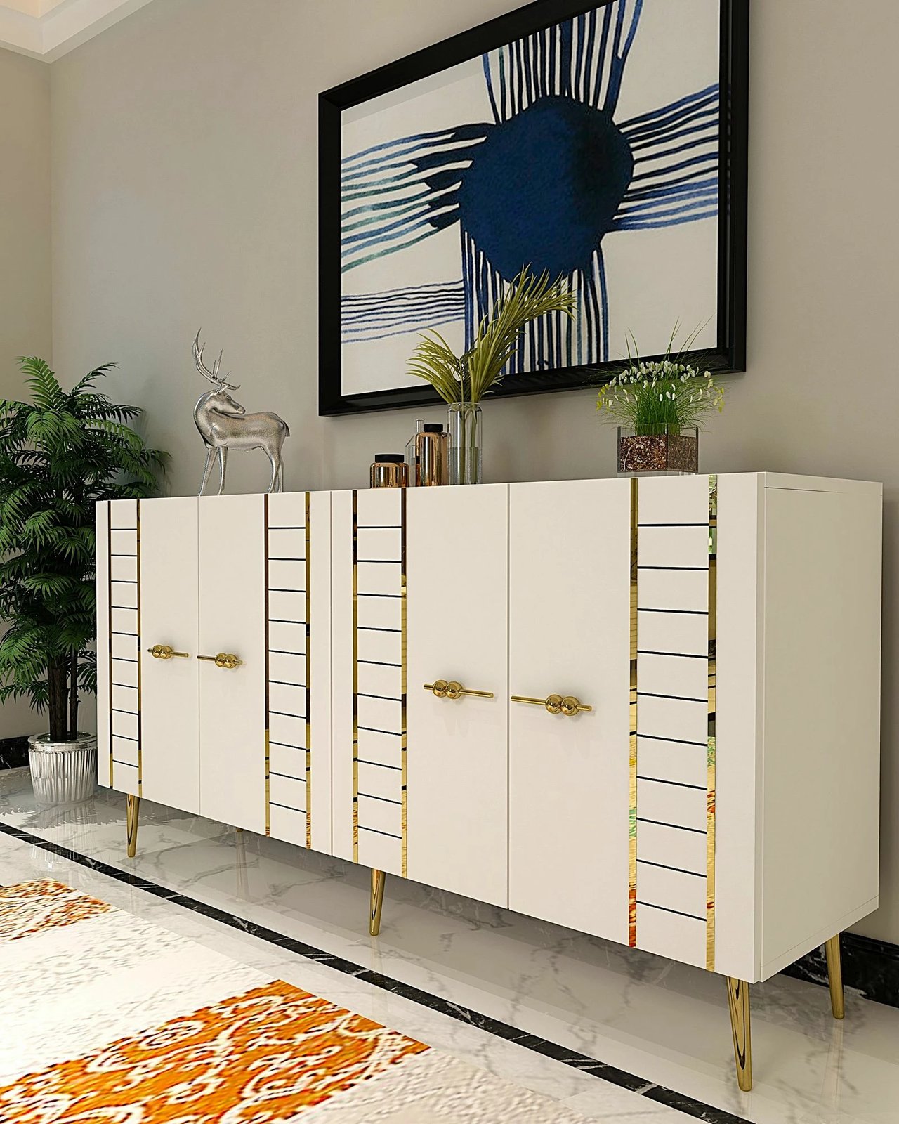 Konsol Skye Decor, e bardhë, e artë