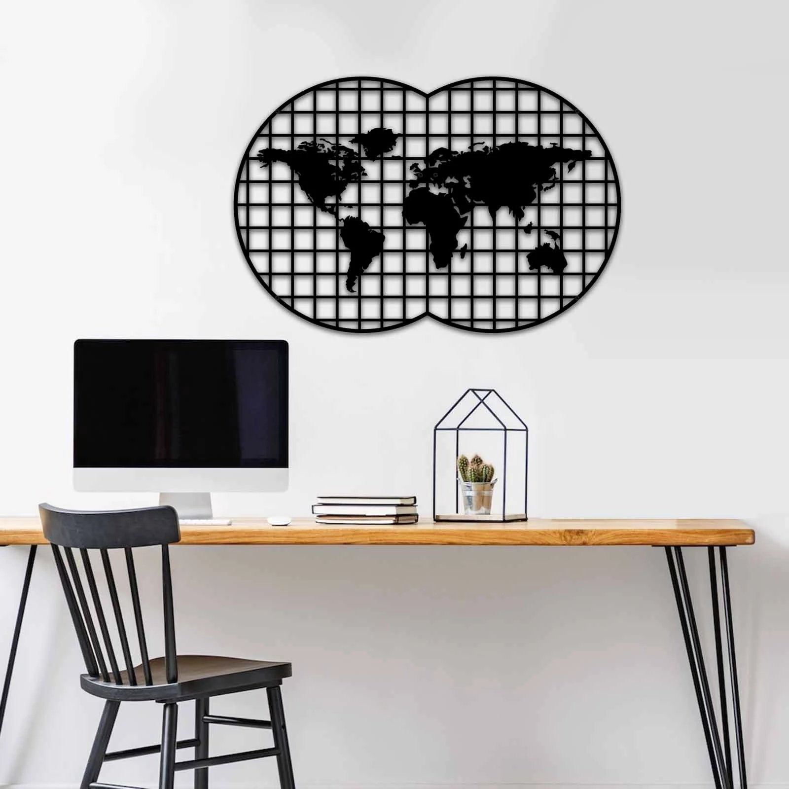 Aksesor dekorativ metalik për mur Wallity, MT - 020, ngjyrë e zezë, 74x49cm