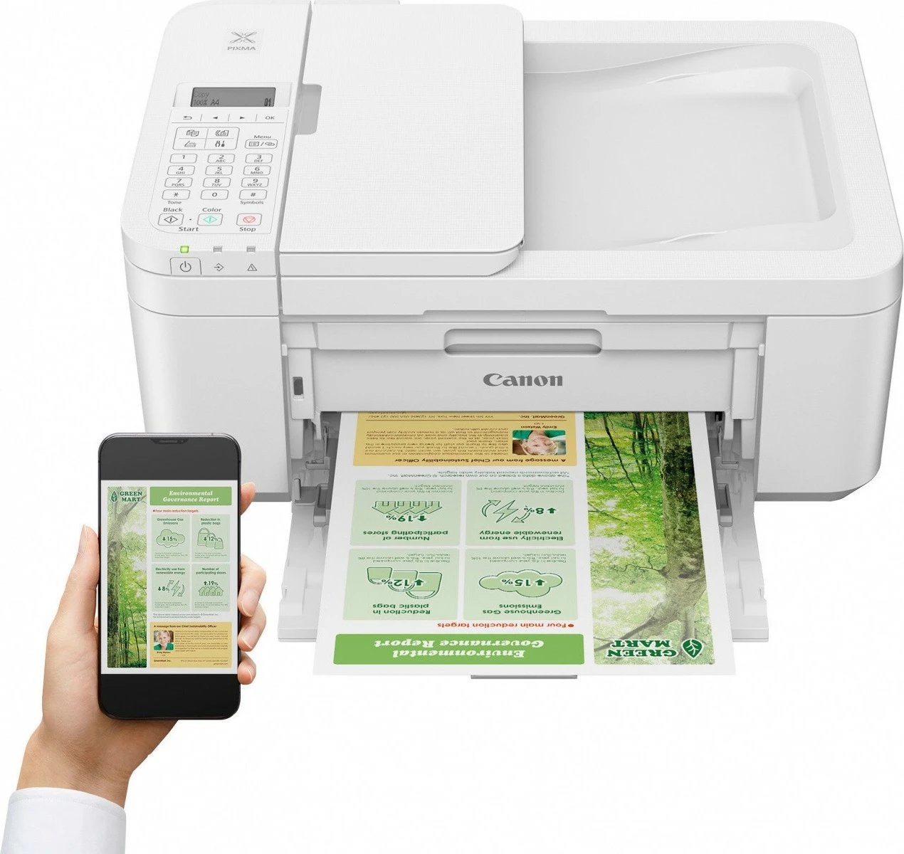Printer multifunksional inkjet Canon PIXMA TR4755i 5074C046, ADF, Wi‑Fi, printim ngjyrë, duplex automatik, USB Type‑B, i bardhë