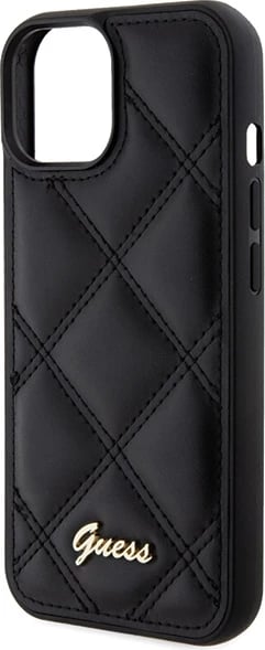 Mbështjellës Guess Quilted Metal Logo për iPhone 15, i zi Mbështjellës Guess Quilted Metal Logo për iPhone 15, i zi