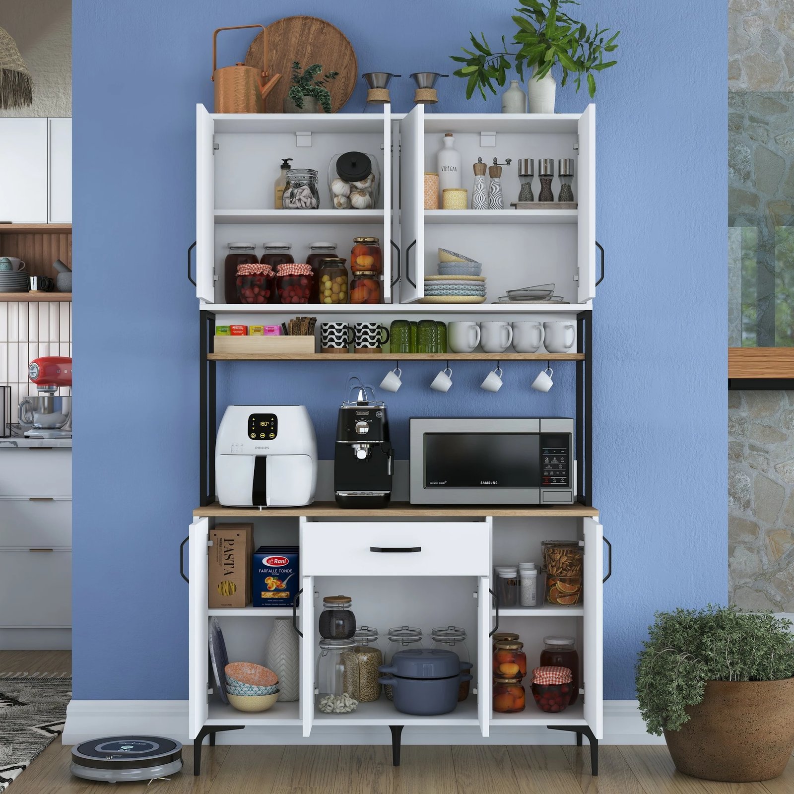 Dollap shumëpërdorimësh, ngjyrë arre dhe e bardhë, Skye Decor, JE127 - 3401