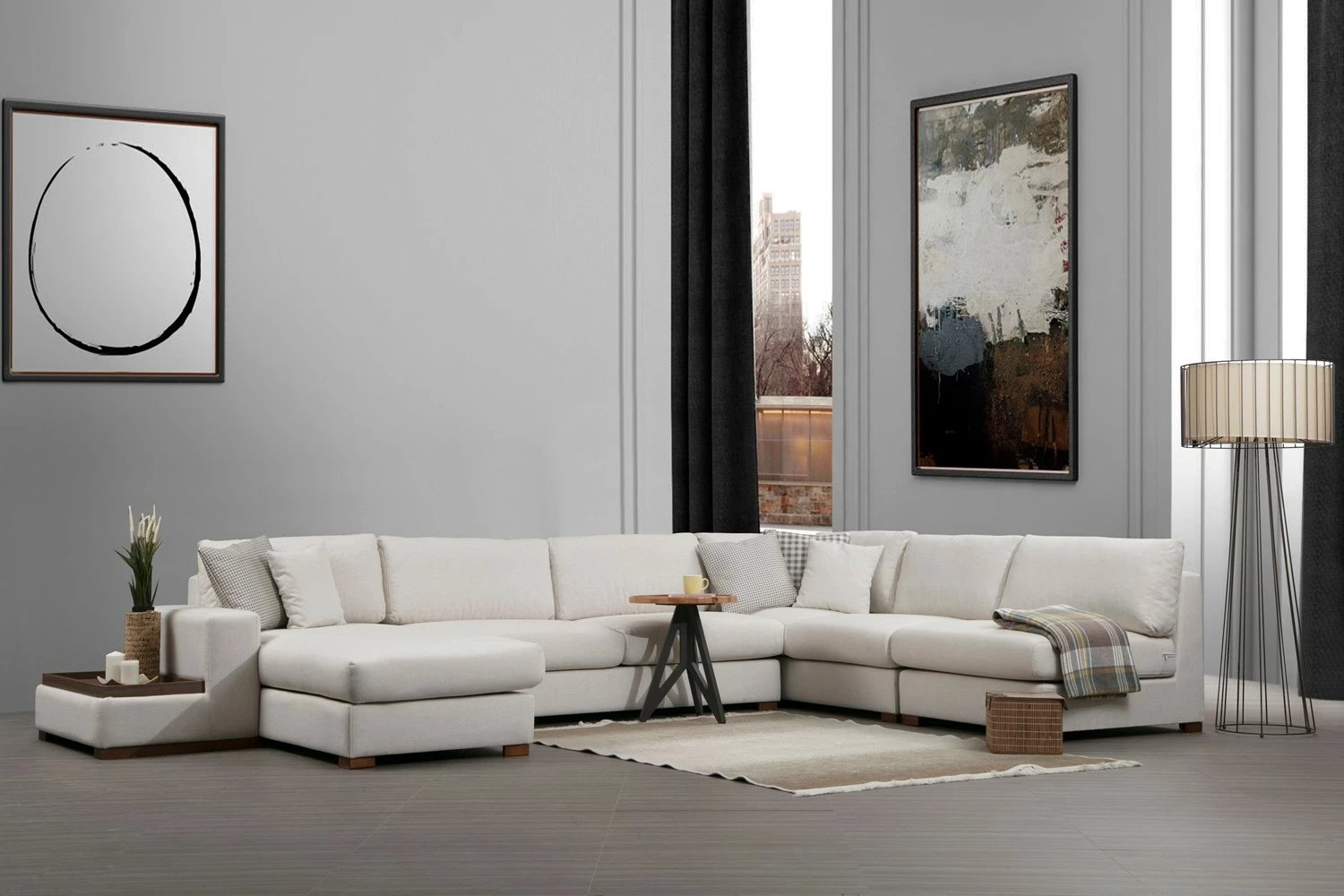 Këndare Atelier del Sofa, Loop 10, ngjyrë bezhë, këmbë druri arre, 5 pjesë