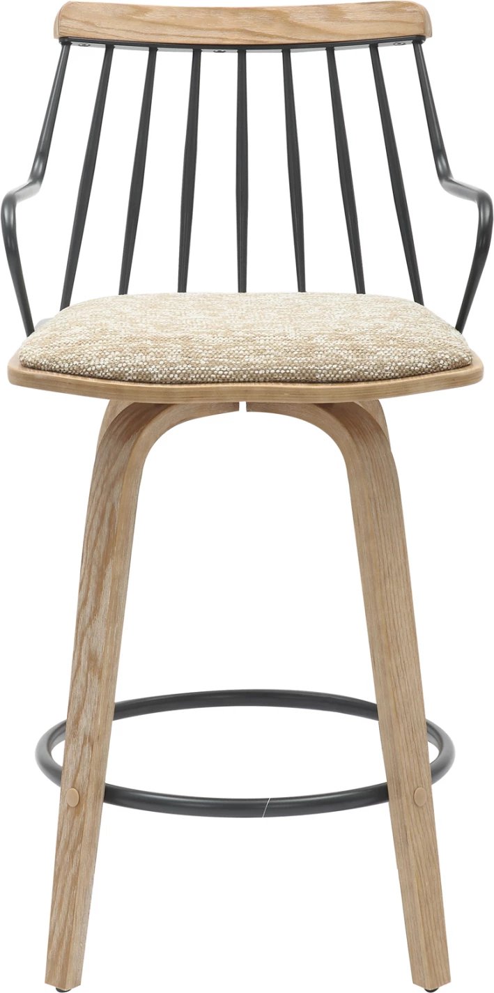 Karrige për bar JUDI FH9985.01, dru i përpunuar ngjyrë e bardhë e zbehtë-metal i zi-pëlhurë bezhë, 48x52x92H cm