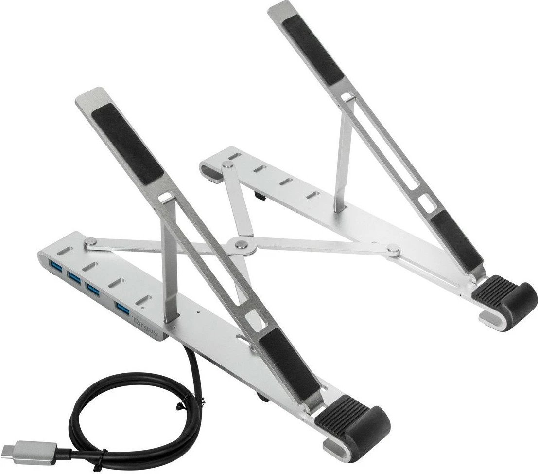 Qëndrim laptopi Targus Portable Stand, USB-A Hub, alumini, 4x USB 3.2, argjendtë