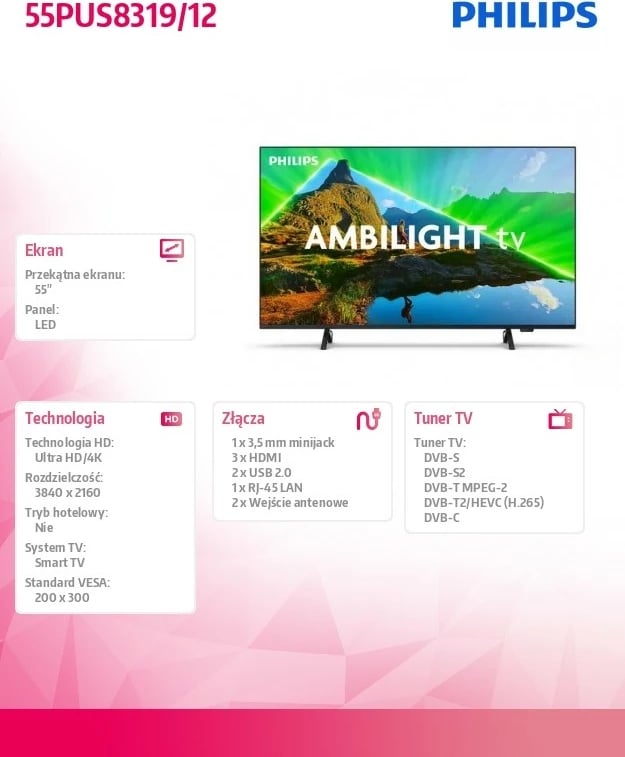 Televizor LED Philips 55PUS8319/12, 55", Ultra HD 4K, Ambilight, Smart TV, i zi Televizor LED Philips 55PUS8319/12, 55", Ultra HD 4K, Ambilight, Smart TV, i zi