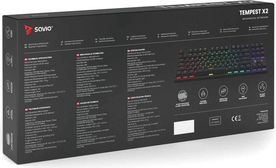 Kasë mekanike Savio Tempest X2 Outemu Brown, RGB, e zezë Kasë mekanike Savio Tempest X2 Outemu Brown, RGB, e zezë