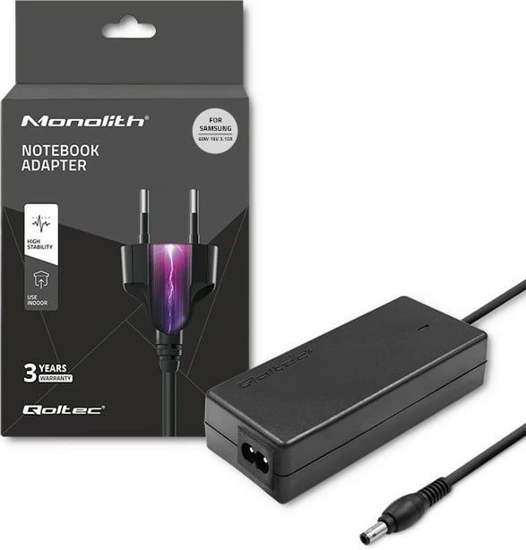 Adapter rryme për laptop Samsung Qoltec 50015.60W, 19V, 3.15A, 60W, i zi