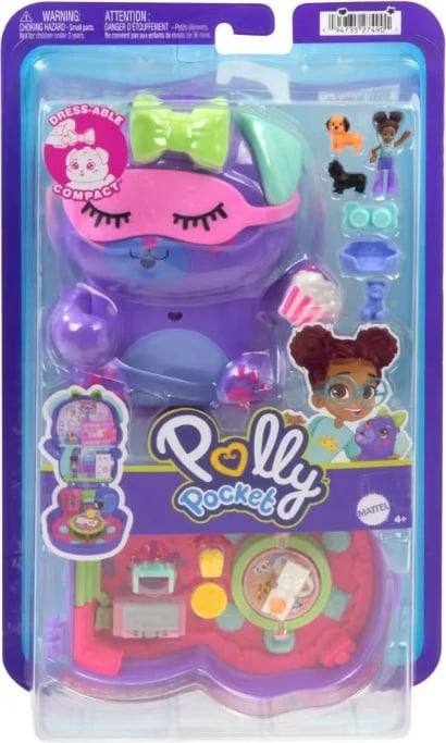 Set lodrash Polly Pocket Puppy Pajama Party, Mattel, JFG56/JCR38, me 1 kukull, 2 qenushë dhe 10 aksesorë, shumëngjyrësh