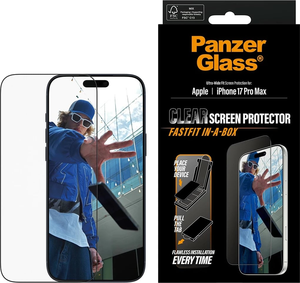 Mbrojtës ekrani PanzerGlass iPhone 17 Pro Max, kornizë e zezë