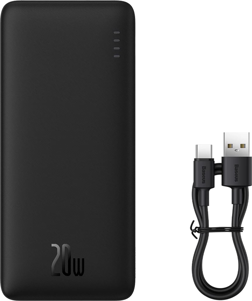 Powerbank Baseus Airpow 10000mAh, 20W, me kabllo USB-A në USB-C, e zezë