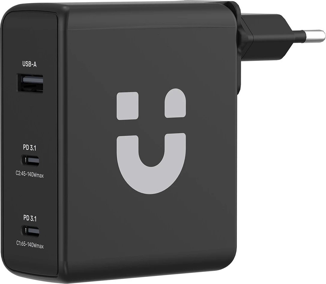 Karikues Unitek GaN me 3 porta, 140W, ngjyrë e zezë
