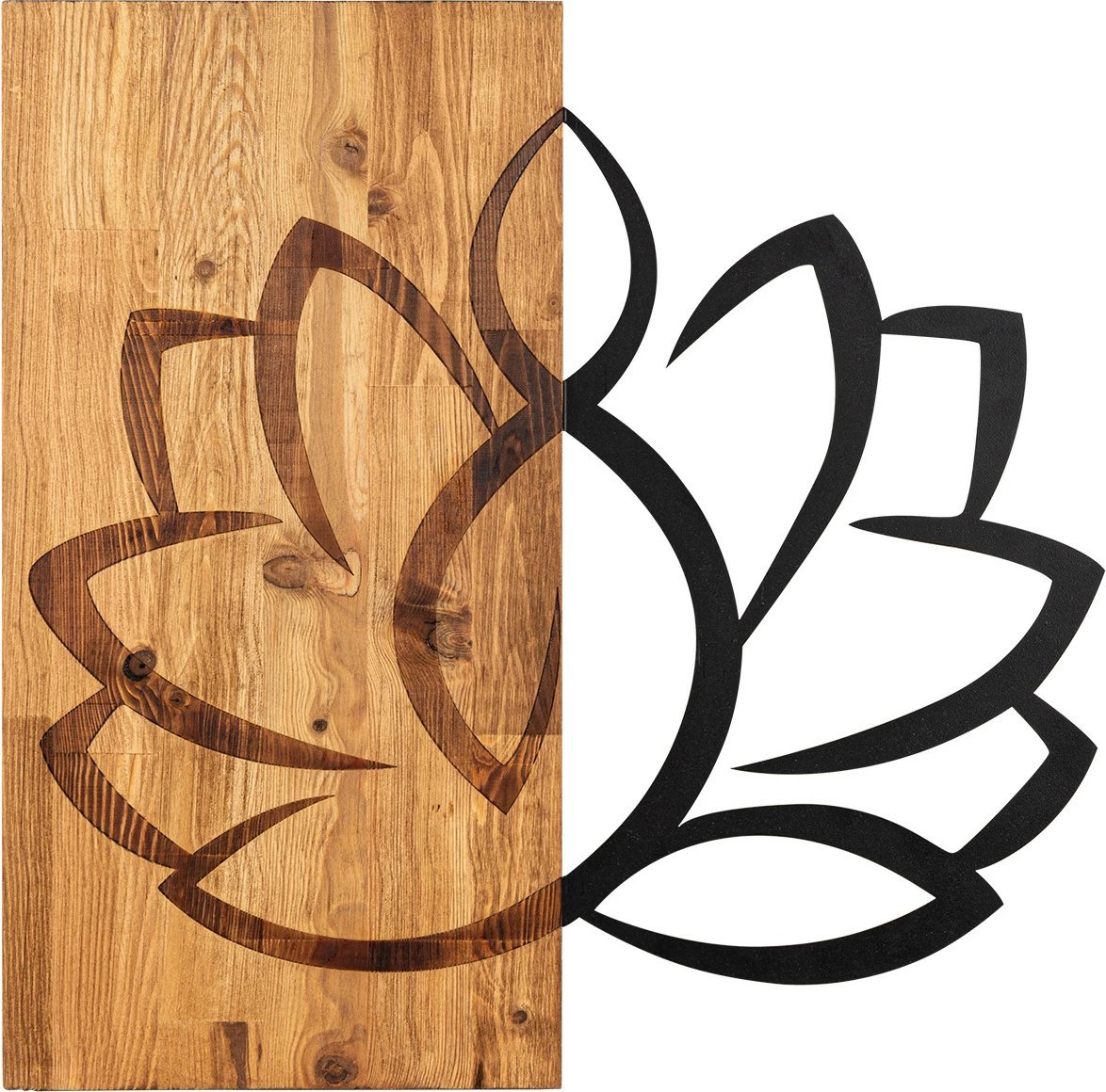 Aksesor dekorativ për mur, dru dhe metal, lotus, Wallity, ngjyrë e zezë dhe arre, 58x58cm