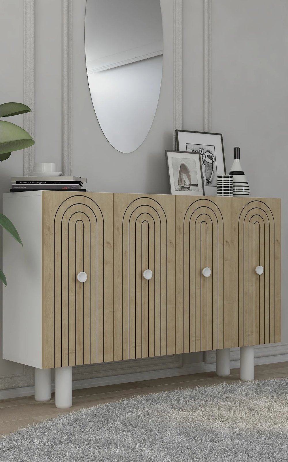 Konsol Skye Decor, Woise Bohem KM120, e bardhë, lisi safir