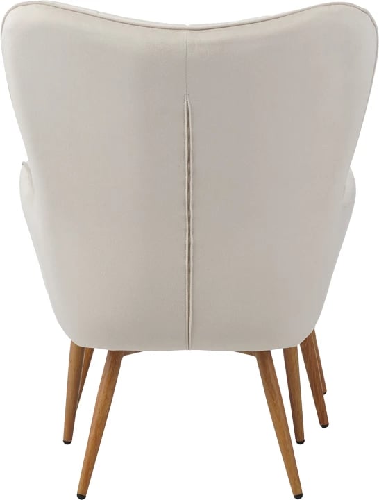 Fotel Maddison me stol këmbësh, kadife krem, këmbë natyrale, 68x72x98cm