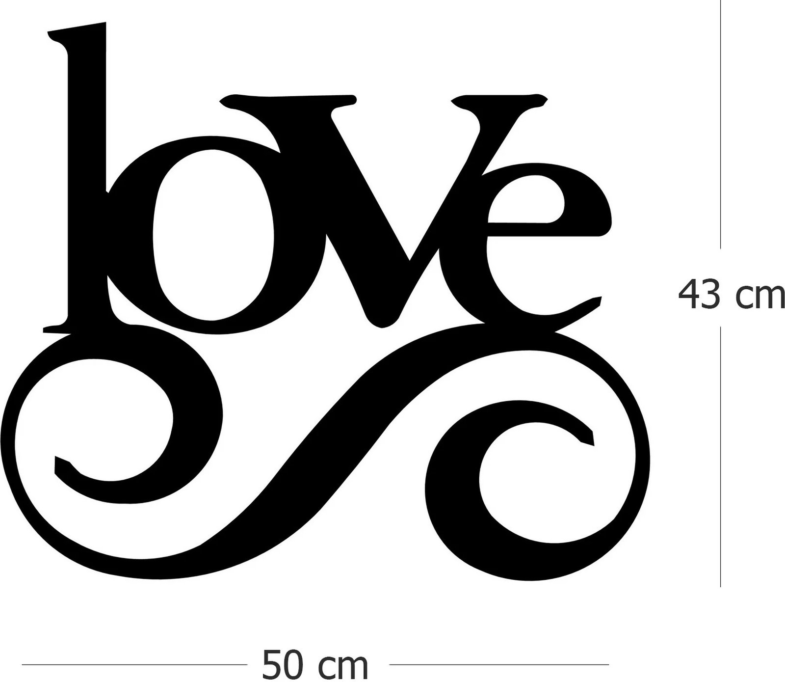 Aksesor dekorativ metalik për mur Wallity, Love, ngjyrë e zezë, 50x43cm