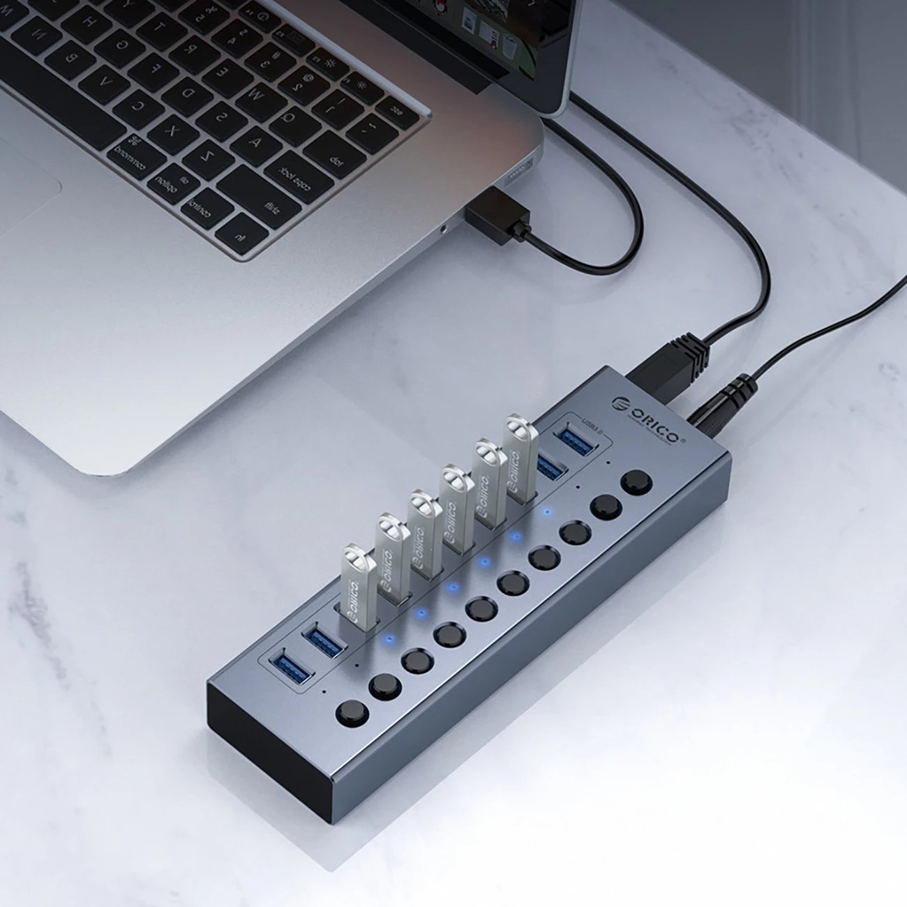 Kasë Orico BT2U3-10AB, 10x USB-A 3.0 me çelësa, Gri