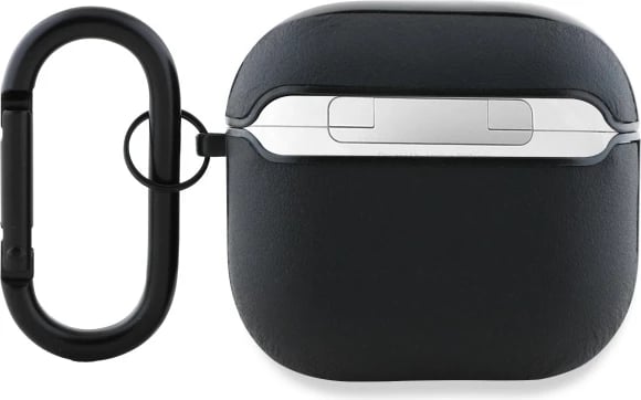 Mbështjellës AMG për AirPods 4, lëkurë, logo e bardhë, i zi