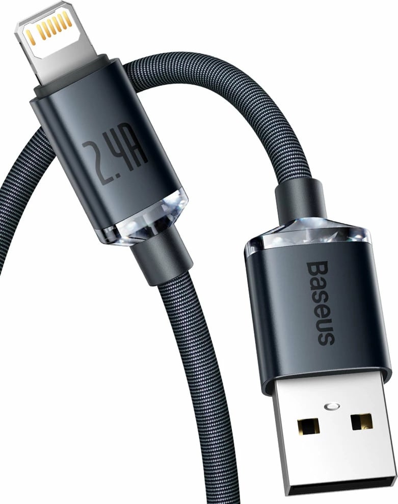 Kabllo karikimi dhe të dhënash Baseus Crystal Shine Series, USB-A në Lightning, 1.2m, 2.4A, e zezë Kabllo karikimi dhe të dhënash Baseus Crystal Shine Series, USB-A në Lightning, 1.2m, 2.4A, e zezë