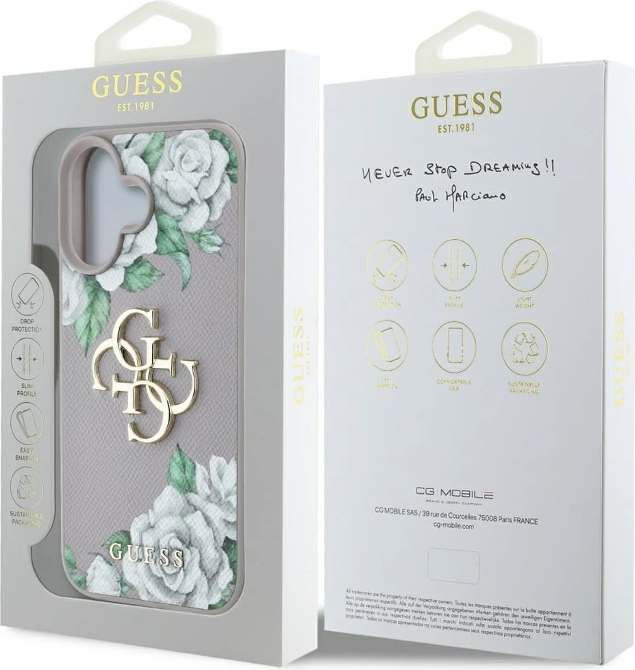 Mbështjellës Guess Grained Roses Big 4G Logo për iPhone 16, Vjollcë Mbështjellës Guess Grained Roses Big 4G Logo për iPhone 16, Vjollcë