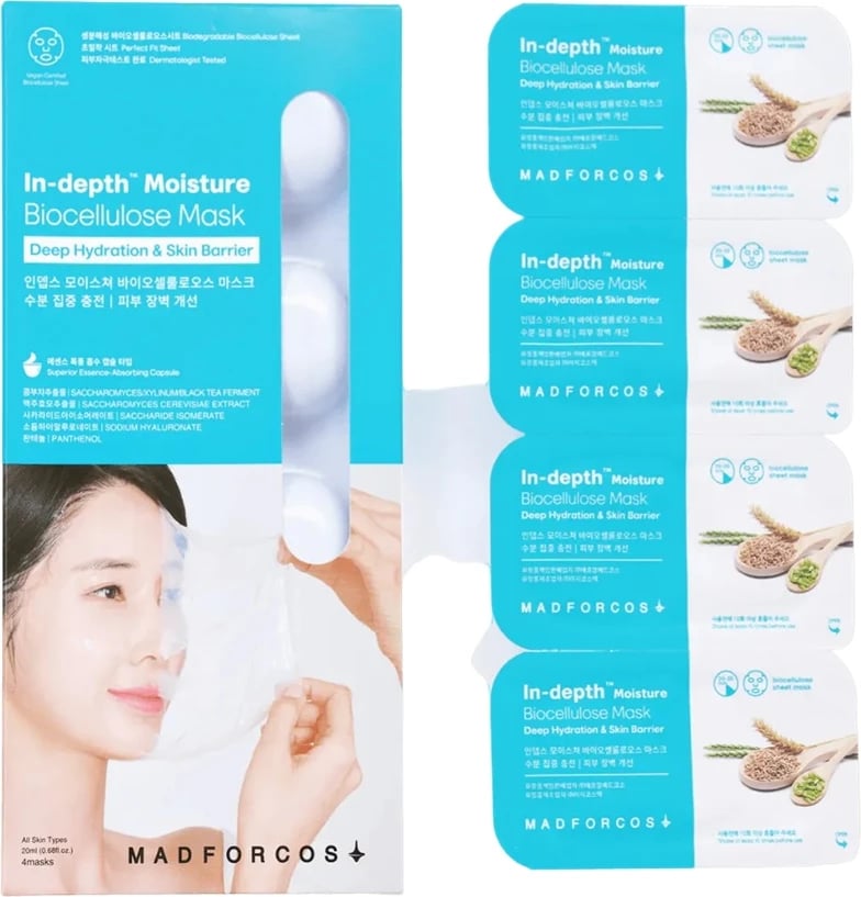 Maskë fytyre hidratuese për femra Madforcos In-Depth Moisture Biocellulose Mask 4x20ml