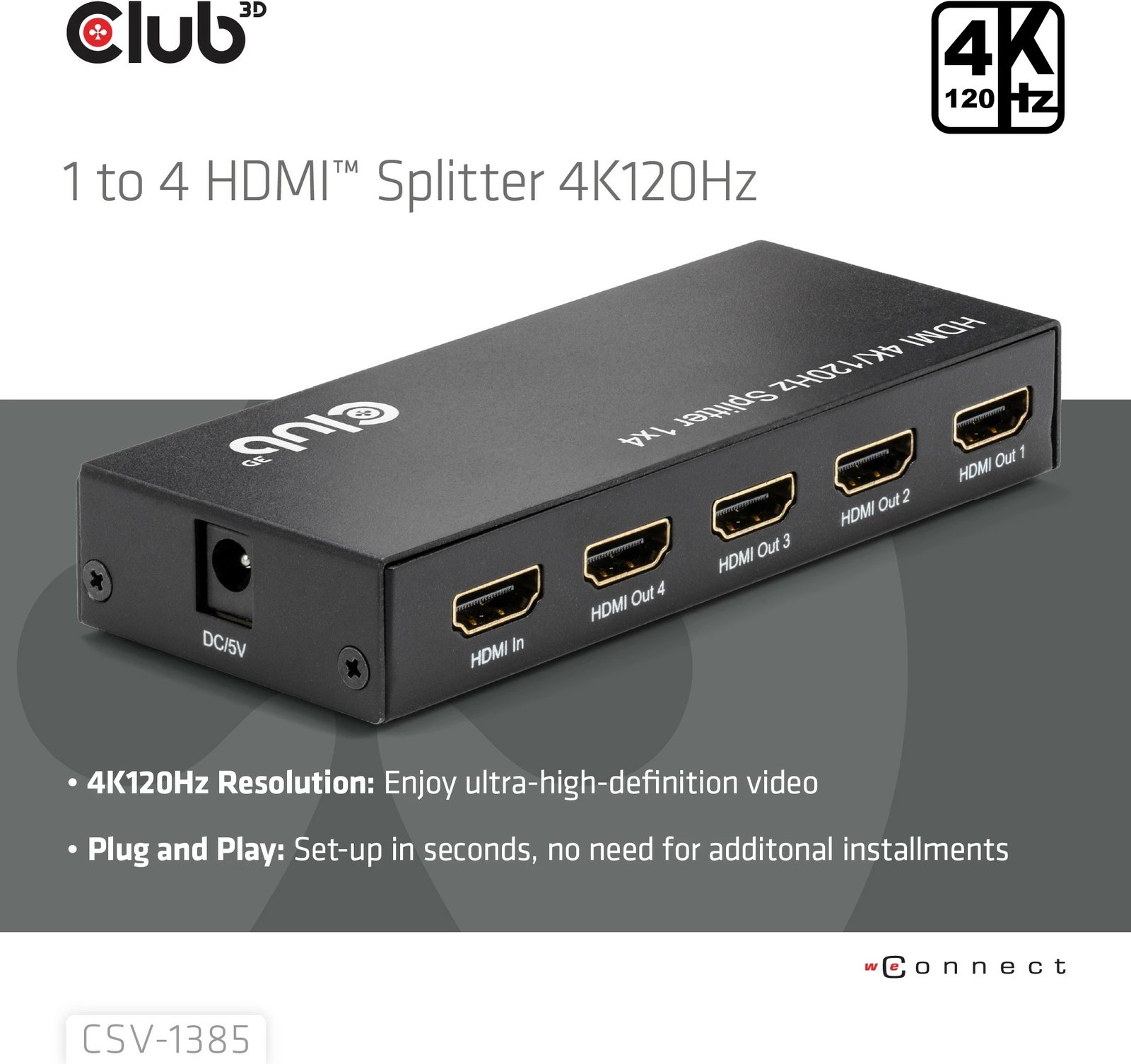 Splitter HDMI Club3D 1 në 4, 4K120Hz, i zi