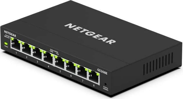 Switch Netgear GS308E, 8 porte Gigabit, i menaxhueshëm, i zi