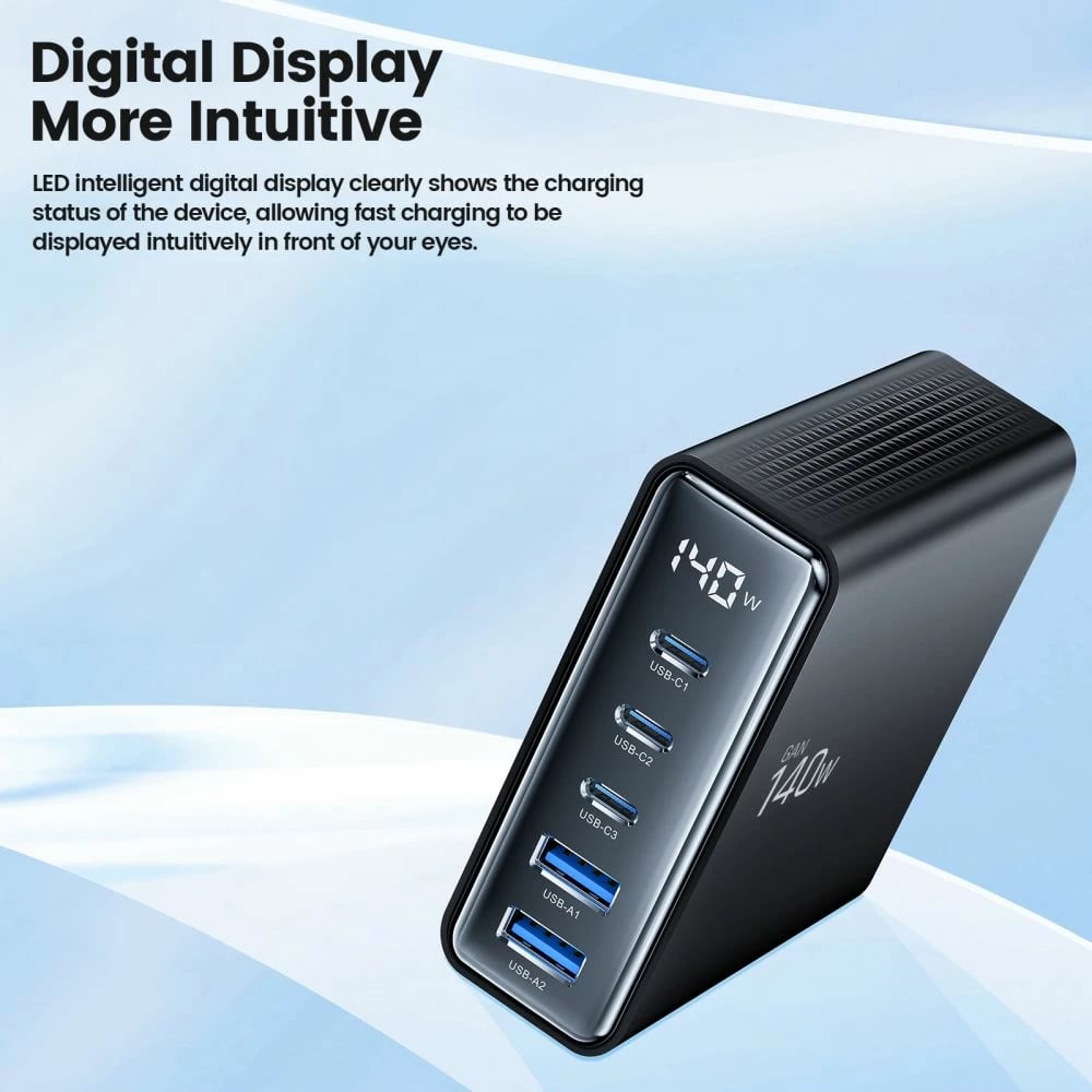 Stacion karikimi Tech-Protect DC140W-GAN, 5 porta, GaN, i zi