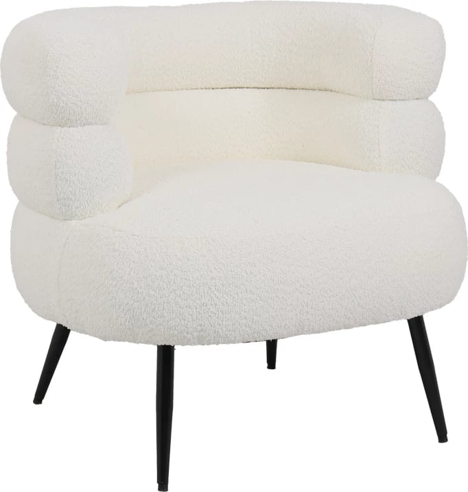 Fotel me pëlhurë boucle, ngjyrë e bardhë, këmbë metalike të zeza, 76x75x72cm