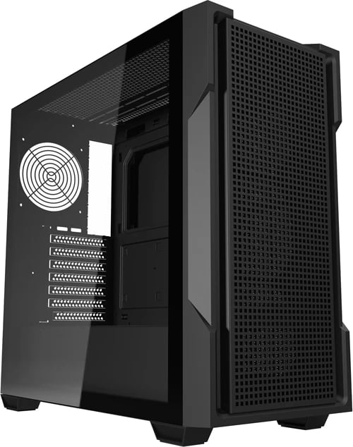 Kasë Darkflash DS900 Mesh ATX midi tower me panel xhami të temperuar, panel përparmë mesh, mbështetje deri 12 ventilatorë dhe radiator 360 mm, pa ventilatorë, e zezë