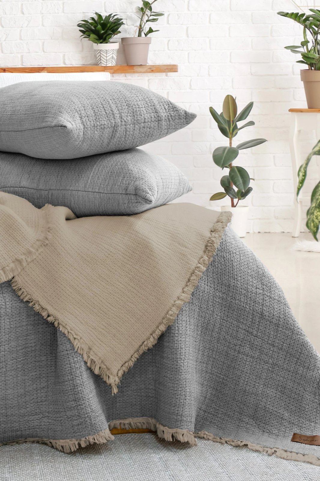 Set mbulesë dysheku dopio, Alda, ngjyrë gri