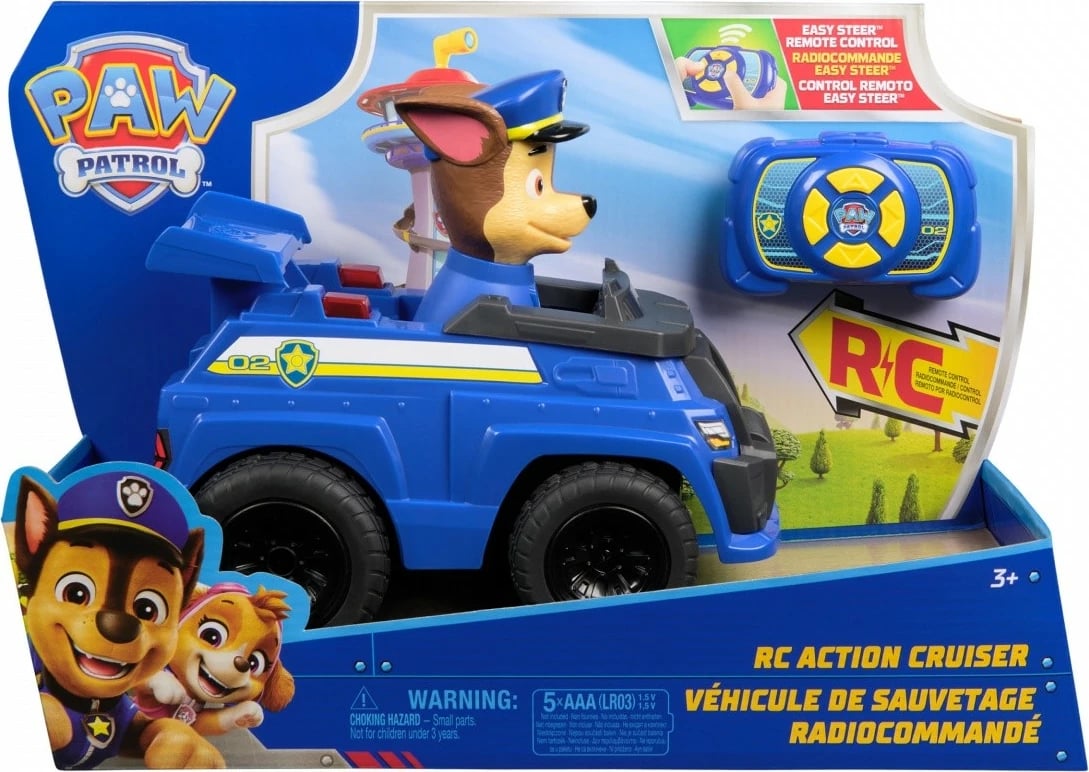 mjet RC me telekomandë, Spin Master Paw Patrol Chase Action Cruiser 6073298, 25 cm, 2.4 GHz, drita LED, blu