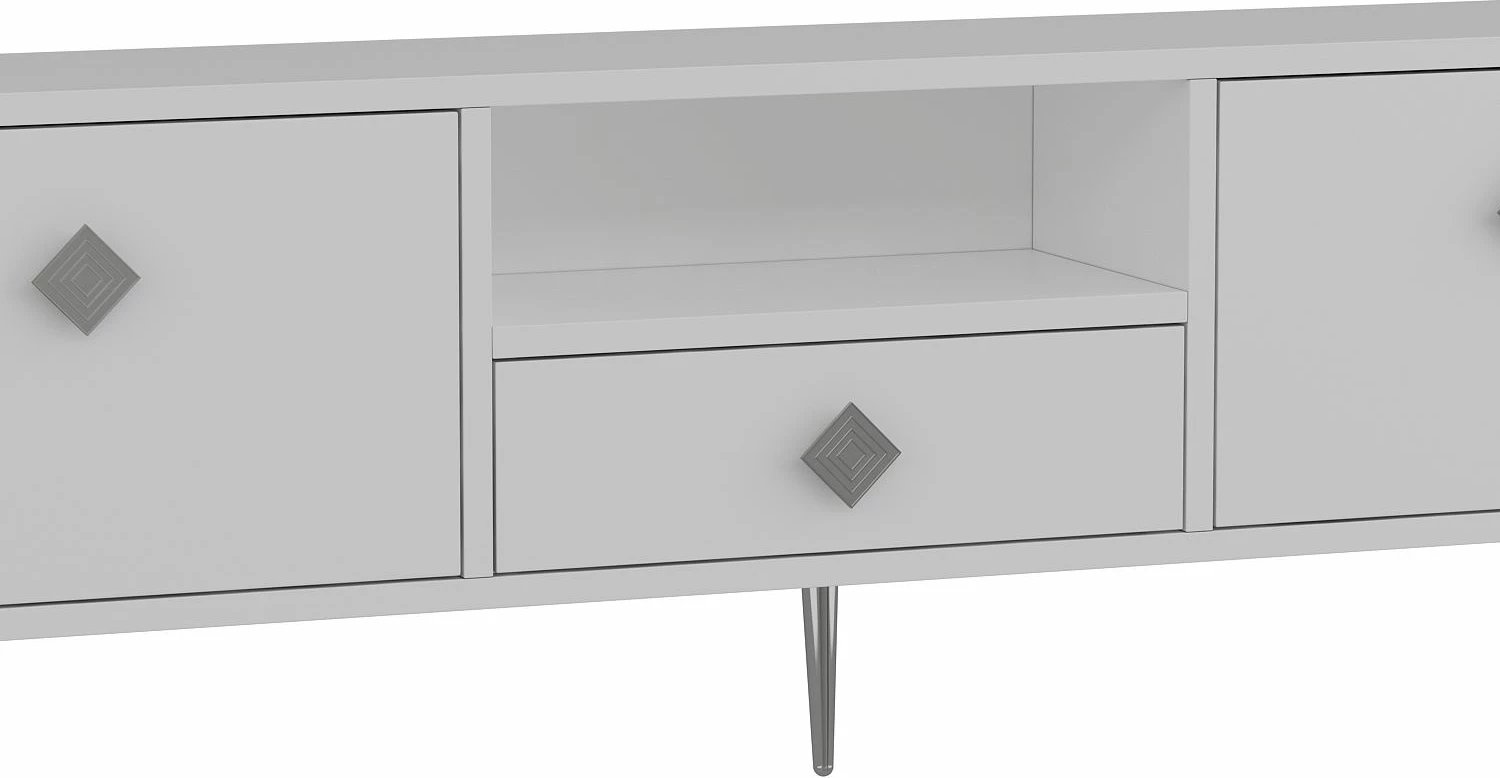 Komodë TV Skye Decor, 1308-DROP-1, e bardhë, argjend