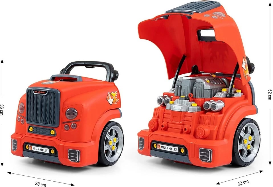 Lodër edukative model motori makine, Milly Mally N-GINE, set 56 copë, efekte dritë/tingull, STEM, 3+, e kuqe