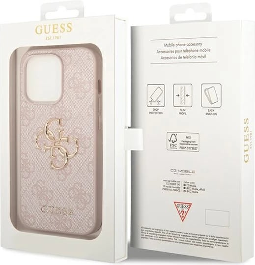 Mbështjellës Guess GUHCP15X4GMGPI për iPhone 15 Pro Max 6.7", hardcase, 4G Big Metal Logo, rozë